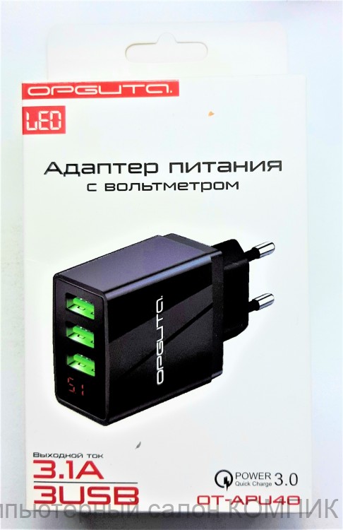 USB - розетка 5В 3100mA OT-APU40 (с вольтметром)