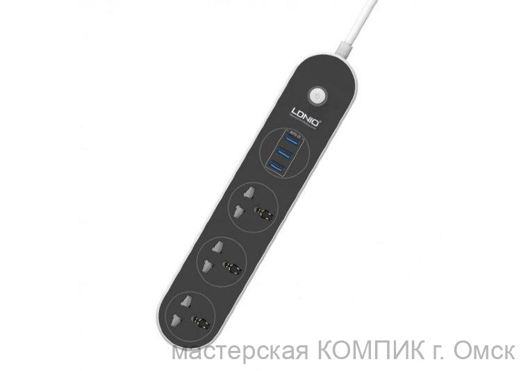 Сетевой фильтр LDNIO 1.6m (3 розетки + 3 USB 5V=3.1A) 3301