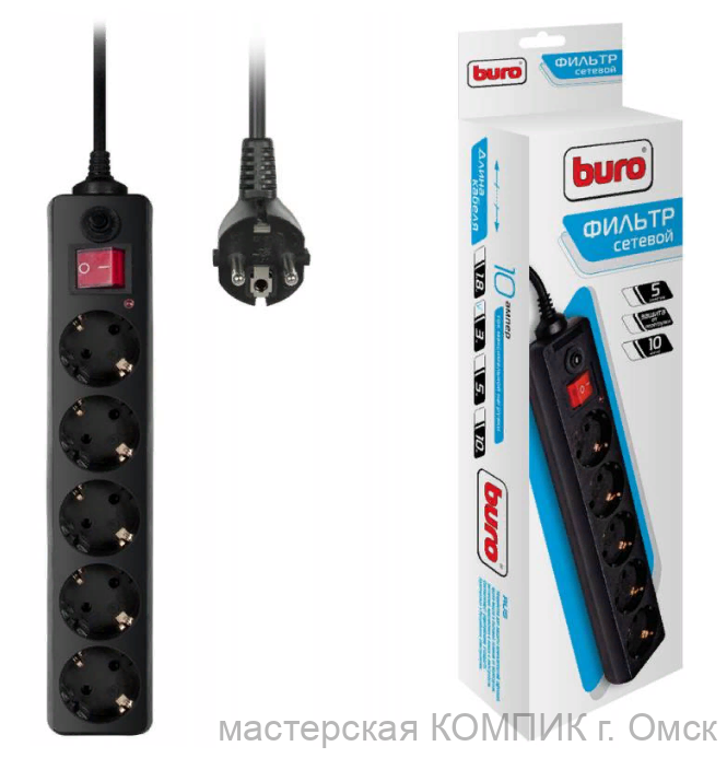 Сетевой фильтр Buro 500SH-3-B 3m 5 розеток