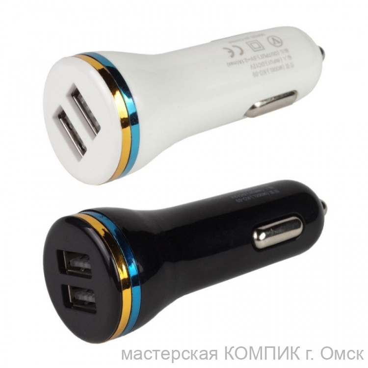 Переходник авто прикур. на 2 USB 5V-2100mA Remax