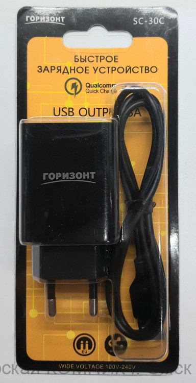 Сетевое з/у 5V 3000mA Type-C USB Горизонт SC-30C blac (быстр заряд.)
